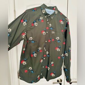 Banana Republic Olive Green Floral Untucked Slim Button-Up Shirt